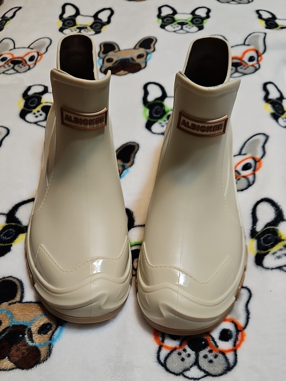 Women's Cream Waterproof Winter Rain Ankle Boots